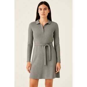 Lacoste Gray Knit Long Sleeve Polo Sweater Dress w/ Belt Tie Size 36 (US 4)